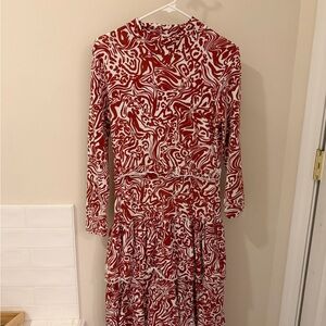 Amour Vert Long Sleeve Burnt Orange and White Dress